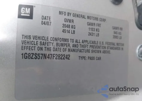 2007 Saturn Aura Xe из США, поврежденный, VIN 1G8ZS57N47F282242